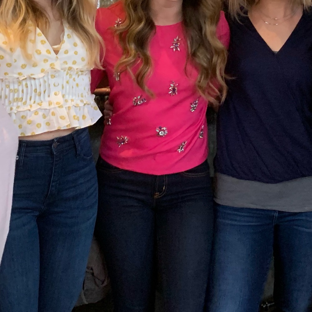 Hot pink shirt with rhinestone details